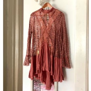 Free People Blush Lace Dress Sz L